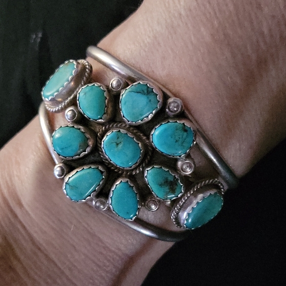 Fred Maloney Vtg Turquoise Sterling Silver Cuff Bracelet - Picture 1 of 10